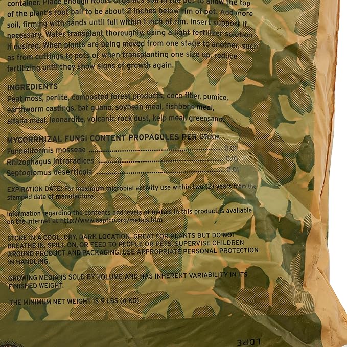 Roots Organics Original Potting Soil, Organic Growing Media with Mycorrhizae.75 Cubic Foot Plant-in-Bag