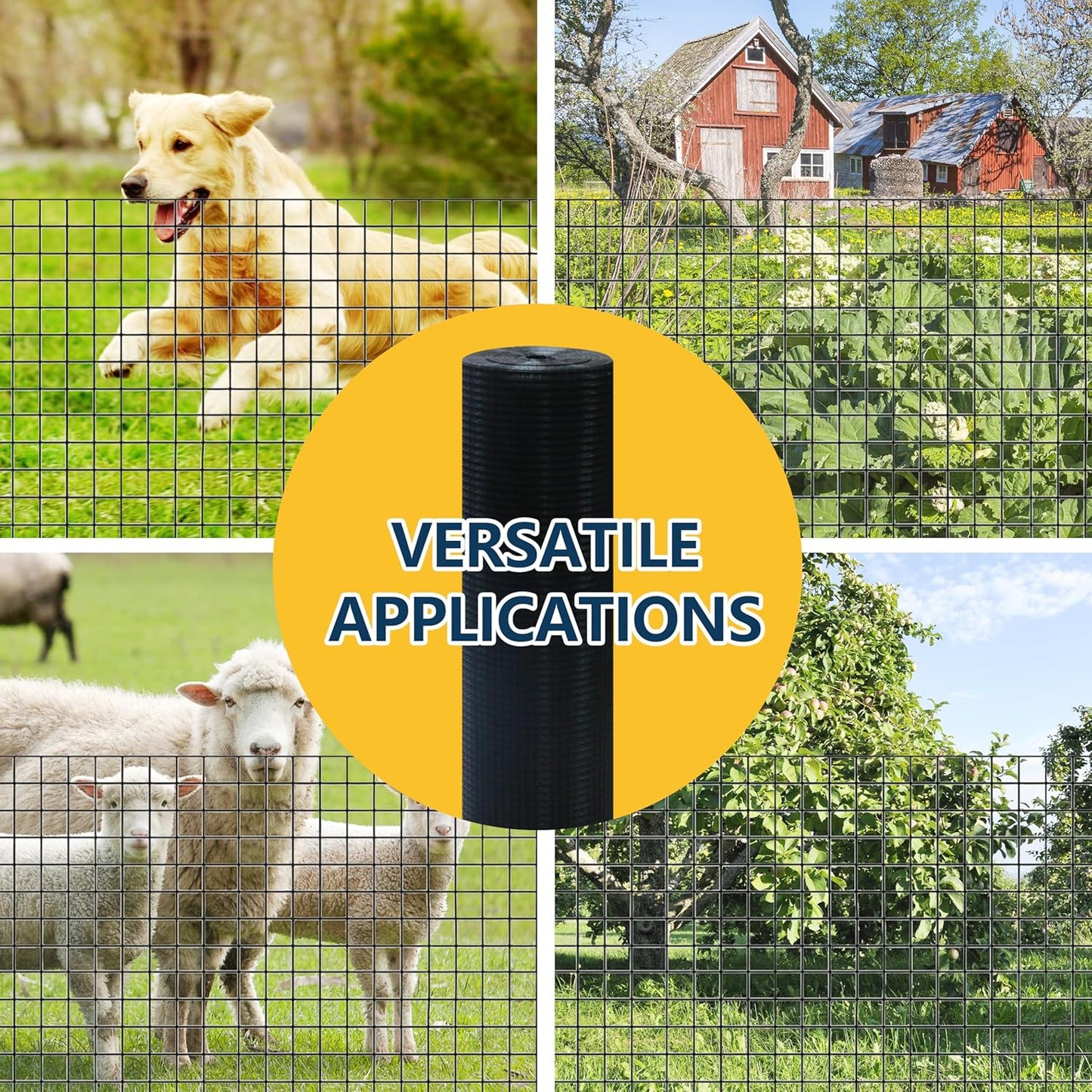 Sunnyglade Hardware Cloth, 1/2 Inch 48" x 100 ft Black Vinyl Metal Mesh Roll, 19 Gauges Chicken Wire Fence Roll, Welded Wire Fencing PVC Coated Wire Fence Rolls for Chicken Coop, Poultry (Black)