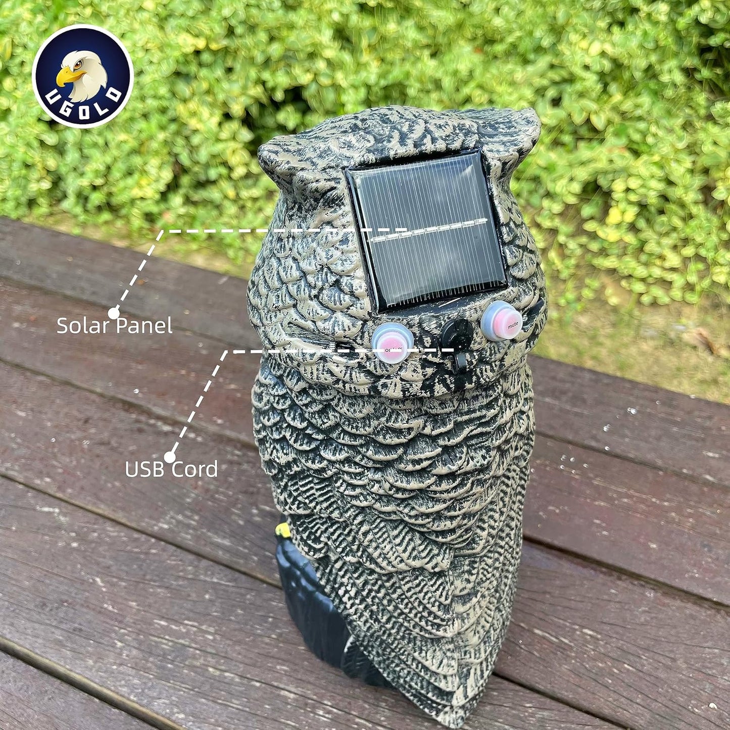 Solar Powered Garden Owl with Motion Detection, Rotating Head, Realistic Hoots and Silent Mode, Outdoor Statue and Sculpture, Owl Decoration for Home, Garden, Patio and Lawn
