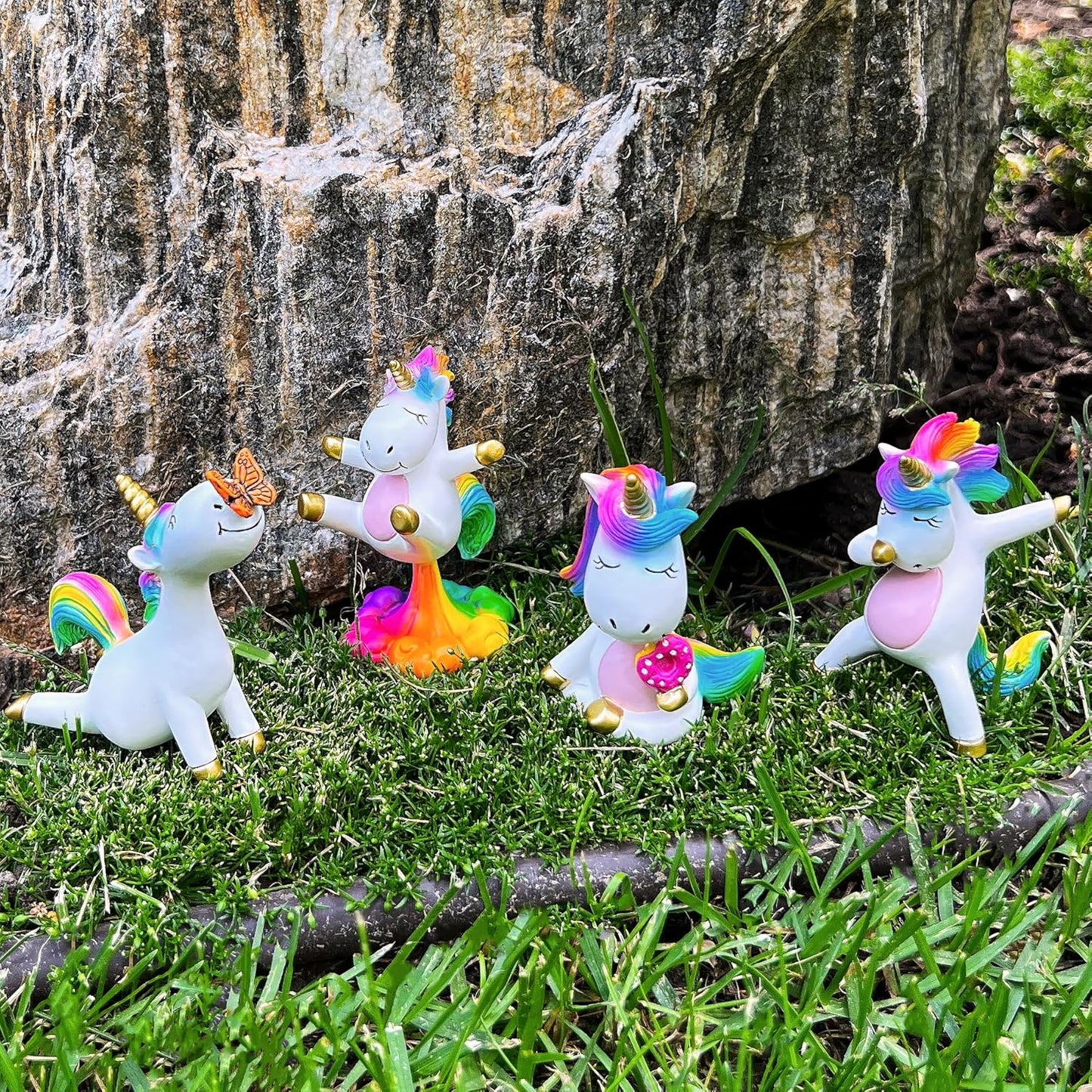 Mood Lab Miniature Unicorn Figurines Set - Funny Mini Statue Kit of 4 pcs - Unicorn Fairy Garden Accessories