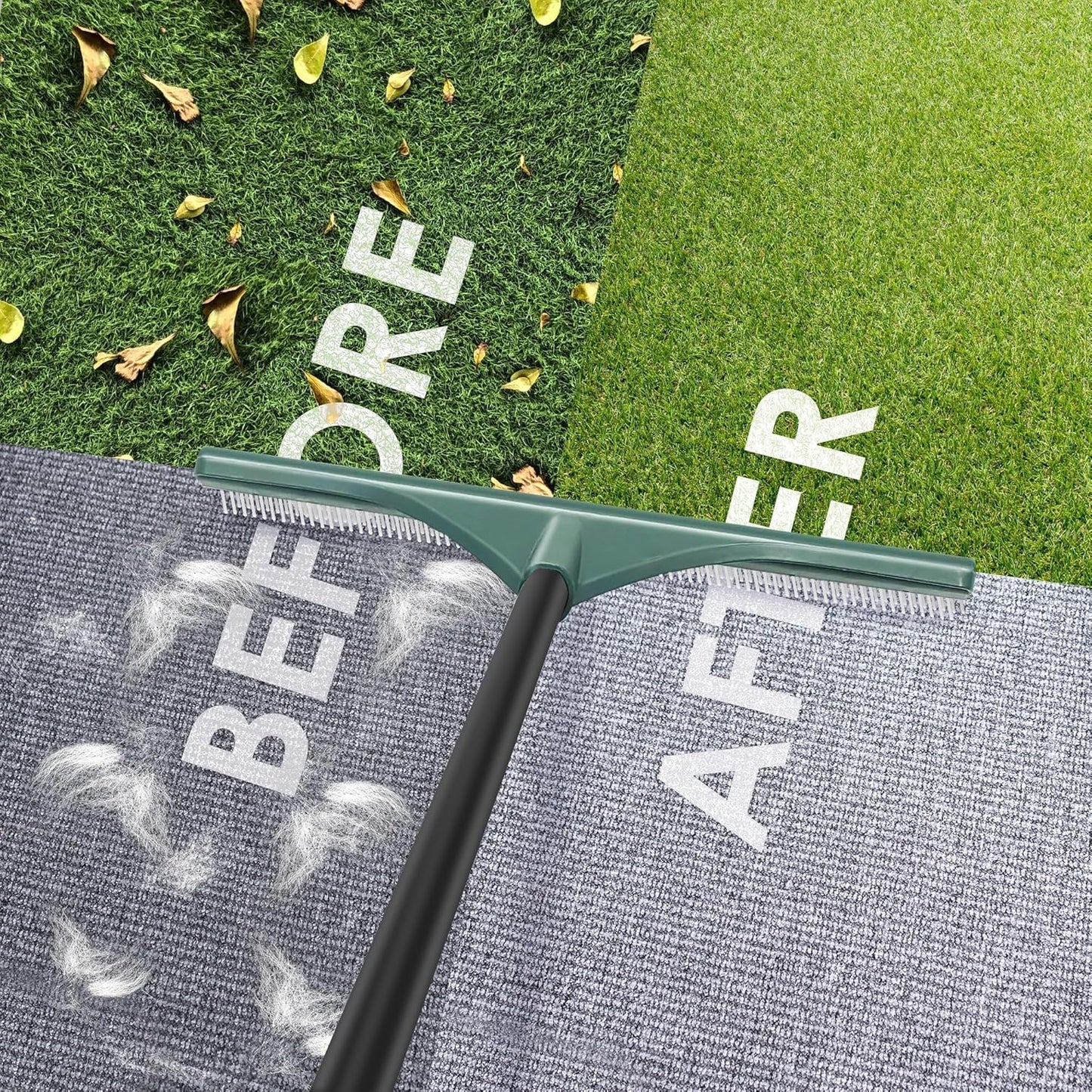 ORIENTOOLS Artificial Turf Rake, Grass Rake with 4 Sections Adjustable Steel Handle from 30" to 53", Hand Telescopic Brush, for Artificial Turf, Patios, Carpets, Pet Hairs and Garden Lawn Clean