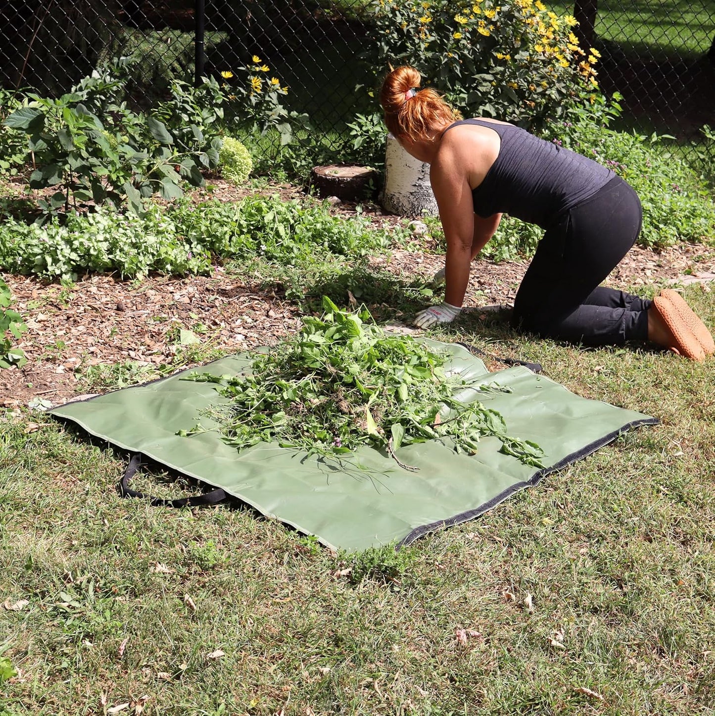 Garden and Landscape Bag, Portable Leaf and Weed Tarp with Handles, Reusable Leaf Bag, 48" X 56" Weed and Landscape Tarp