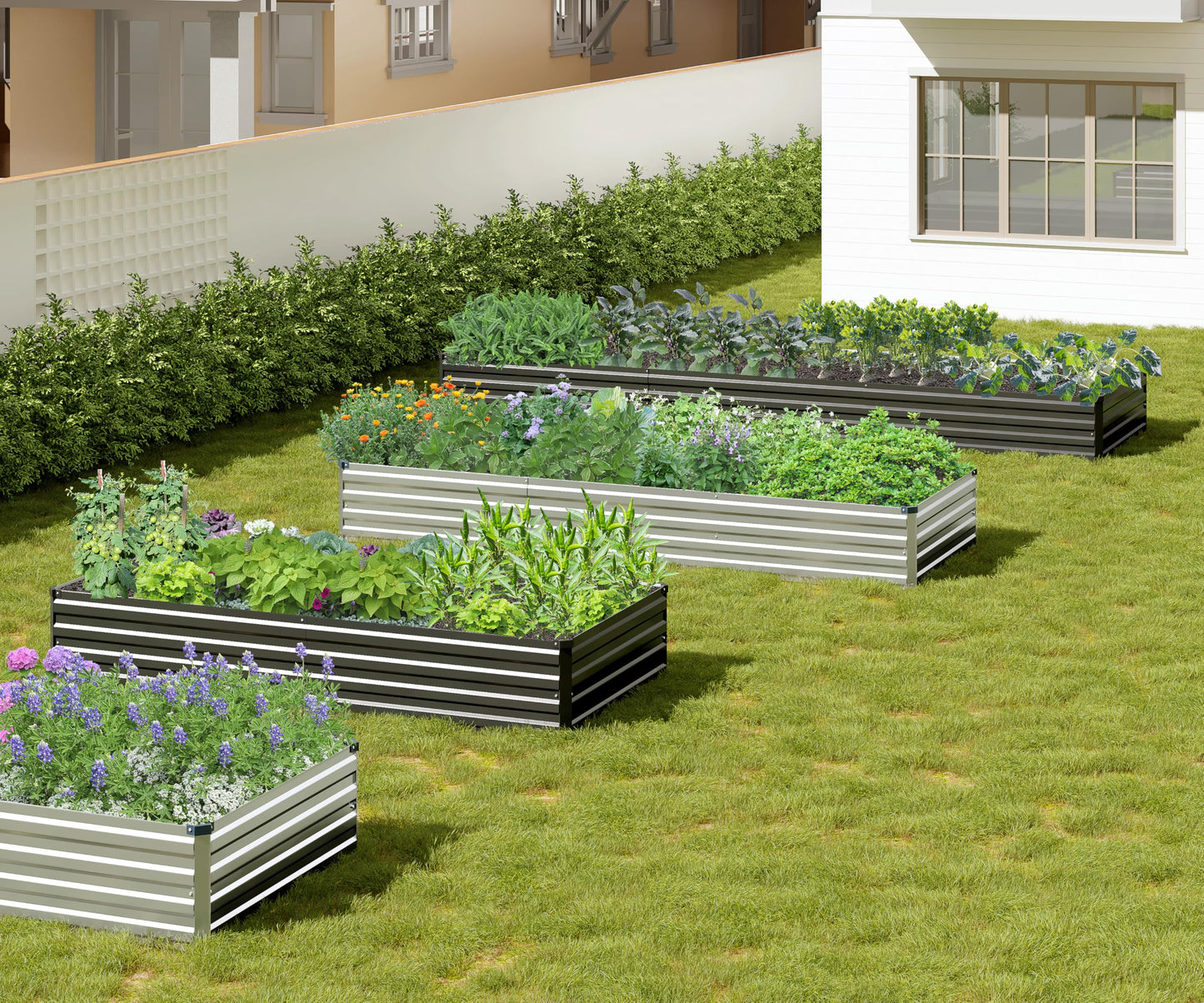 Easllre 2PCS 7x3x1ft Galvanized Raised Garden Bed,Outdoor Planter Box Metal Patio Kit Planting Bed