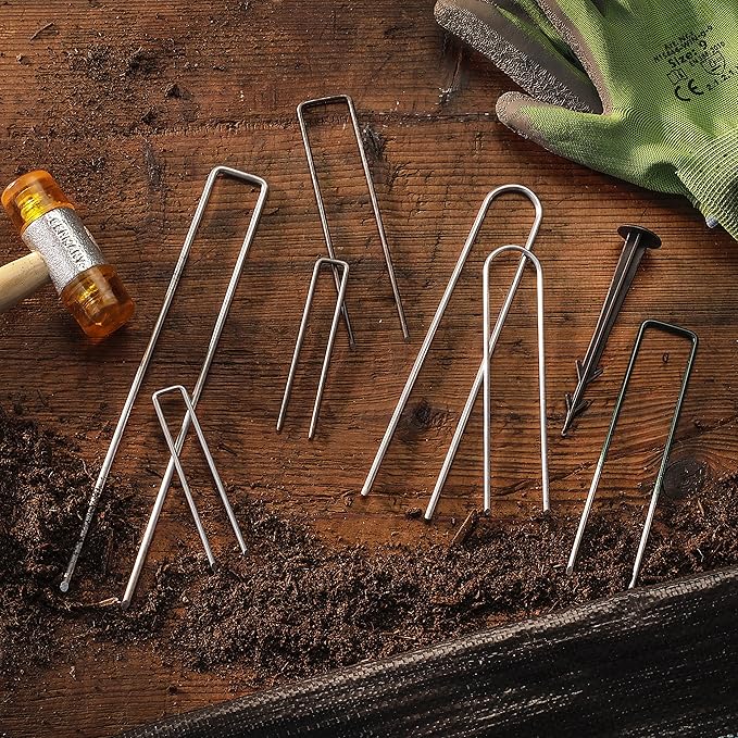 Pack of 50 x 6''/150mm U-Shaped Multi-Purpose Steel Garden Securing Pegs - Ideal for securing Weed Fabric, Landscape Fabric, Netting, Ground Sheets and Fleece - Made of 2.9mm Steel Wire