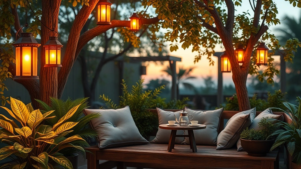 Create a Relaxing Outdoor Tea Corner with Warm Solar Lighting
