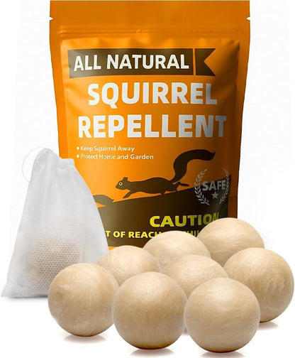 Squirrel Repellent Balls (8 Pack, 5.3 oz) – Peppermint Oil Outdoor Deterrent for Garden, Bird Feeder & Attic – Safe for Pets & Plants, Long-Lasting Natural Protection