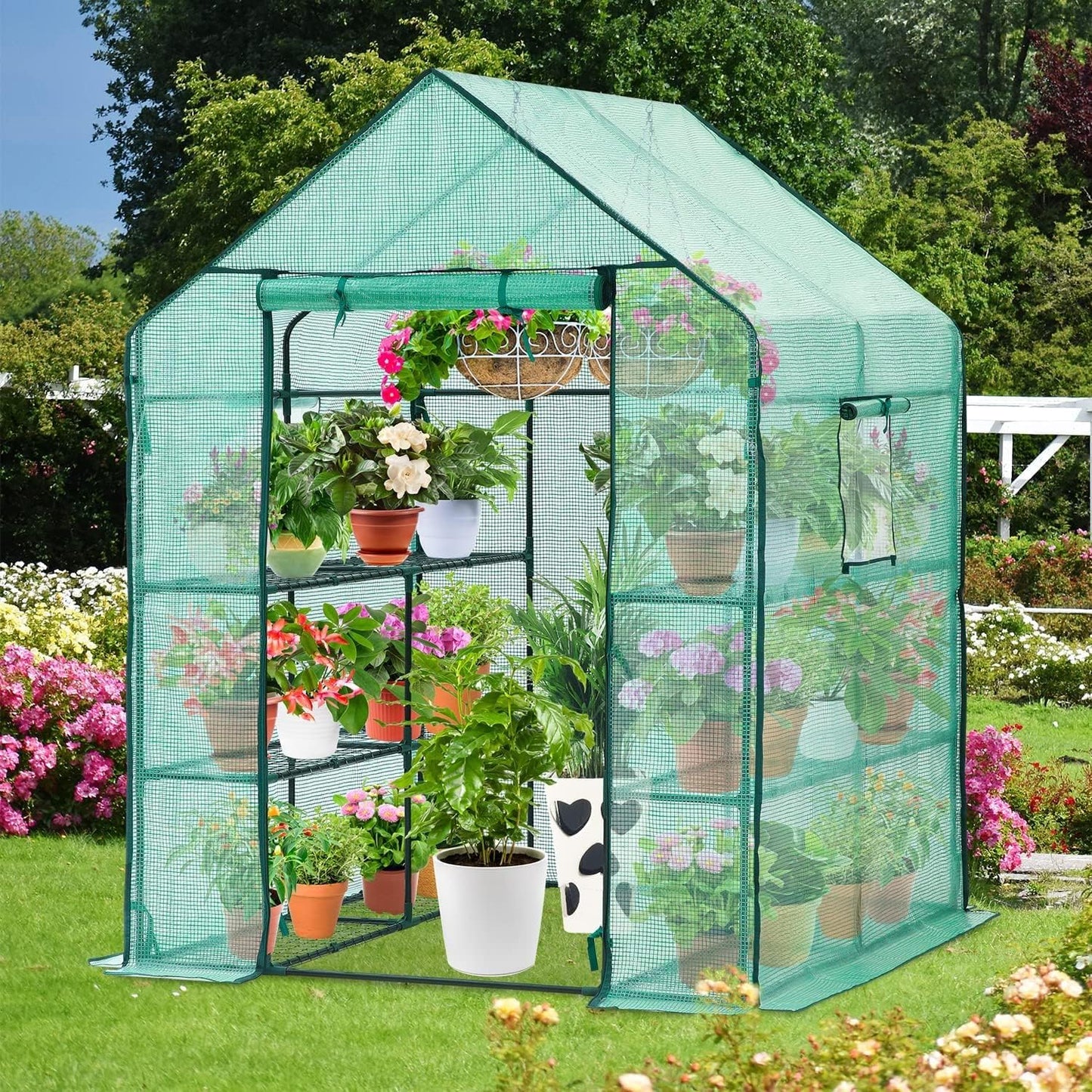 Walk-In Greenhouse for Outdoors, 57" x 57" x 76.8" Heavy Duty Plant Greenhouse with 12 Shelves, UV-Resistant PE Cover, Screen Windows, Portable Backyard Green House for Patio Garden
