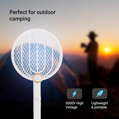 ASPECTEK Electric Fly Swatter 3000V Rechargeable Bug Zapper | Foldable Mosquito Racket with USB Charging for Indoor & Outdoor Use - White