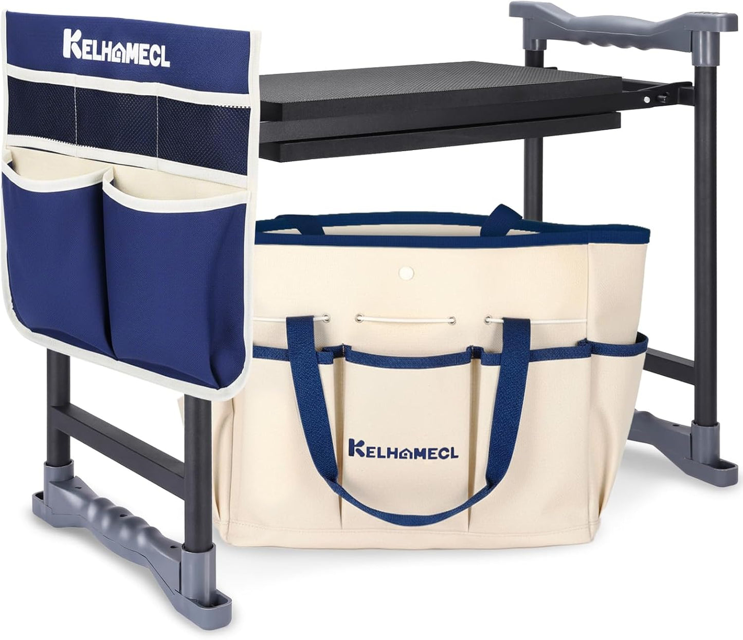 Garden Kneeler and Seat with Extra Wide Thick EVA Pad – Heavy Duty Foldable Gardening Bench Stool with Tool Pouches, Ergonomic Kneeling Seat for Seniors, Women & Men, Beige & Blue