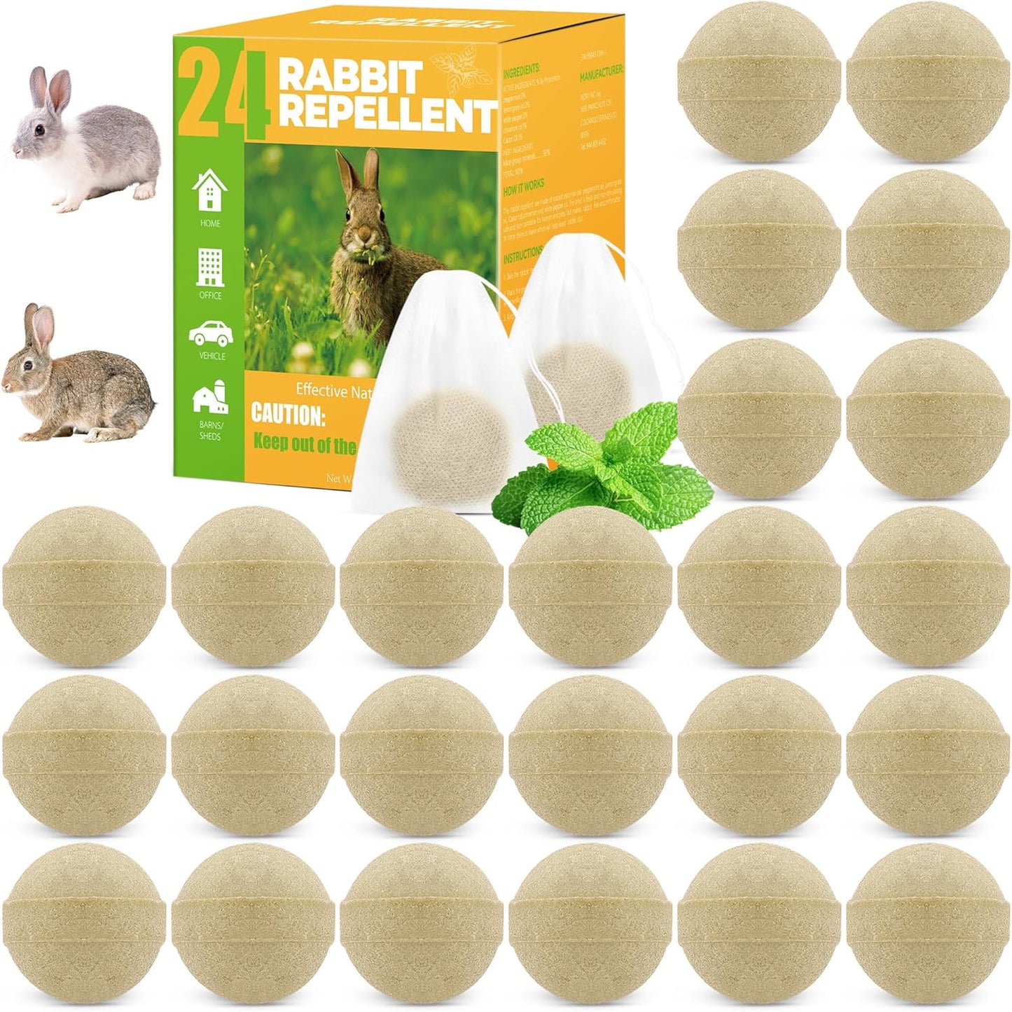 24PCS Natural Rabbit Repellent Balls for Garden & Yard