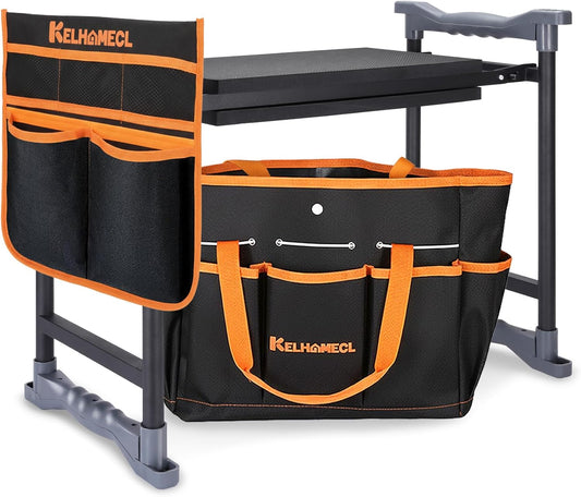 Garden Kneeler and Seat with Extra Wide Thick EVA Pad – Heavy Duty Foldable Gardening Bench Stool with Tool Pouches, Ergonomic Kneeling Seat for Seniors, Women & Men, Black & Orange