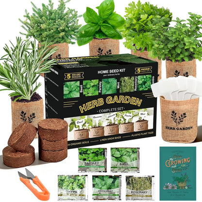 Indoor Herb Garden Kit – Complete Starter Growing Set with Planter Bags, Soil Discs & Tools | Easy DIY Kitchen Herb Garden for Beginners | Perfect Gift for Home & Garden Lovers