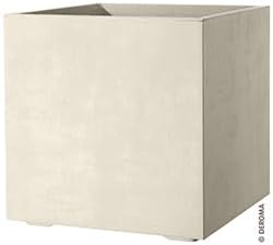 Deroma Millennium 19” Cube | Light & Durable Plastic | Indoor/Outdoor Square Pot for Patio | Water Reserve,Drain Plug Wheels | Trendy Planter for Plants, Flowers, Garden | White