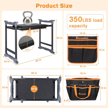 Garden Kneeler and Seat with Extra Wide Thick EVA Pad – Heavy Duty Foldable Gardening Bench Stool with Tool Pouches, Ergonomic Kneeling Seat for Seniors, Women & Men, Black & Orange