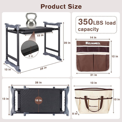 Garden Kneeler and Seat with Extra Wide Thick EVA Pad – Heavy Duty Foldable Gardening Bench Stool with Tool Pouches, Ergonomic Kneeling Seat for Seniors, Women & Men, Beige & Coffee Brown