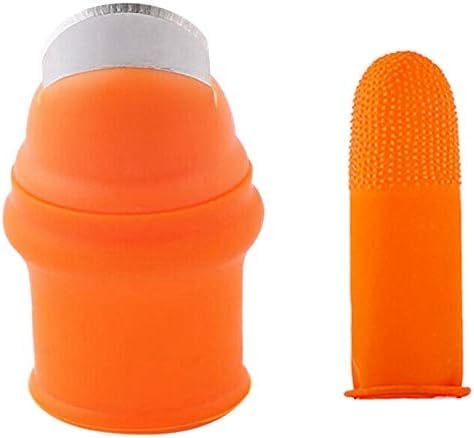 1Set Orange Gardening Silicone Thumb Knife with Finger Cots Thumb Knife Picker for Fruits (5.3x2.7cm)