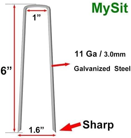 MySit 6" Galvanized Landscape Staples Garden Stakes Pins 200 Pack, Heavy-Duty 11 Gauge Garden Staples Anti-Rust Fence Stakes for Anchoring Weed Barrier Fabric Irrigation Tubing Soaker Hose