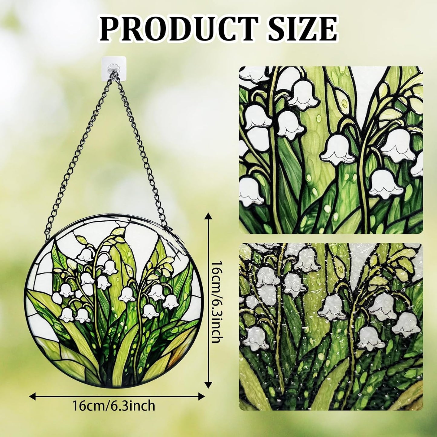 Lily of the Valley Stained Glass Suncatcher – Diamond Glass Window Hanging Decor with Chain for Home, Garden & Balcony