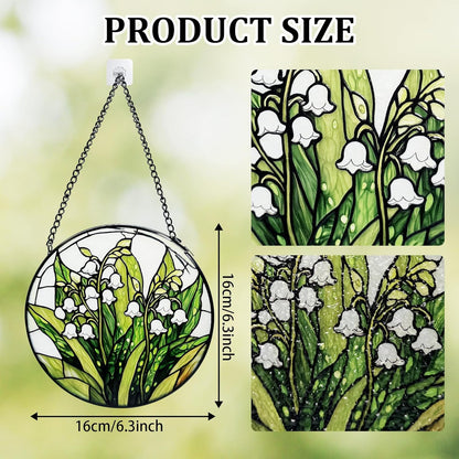 Lily of the Valley Stained Glass Suncatcher – Diamond Glass Window Hanging Decor with Chain for Home, Garden & Balcony