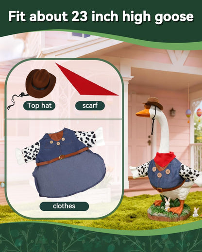 Cowboy Goose Outfit for 23" Lawn Goose Statue – Denim Costume Set for Porch, Garden & Seasonal Decor