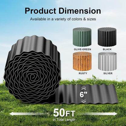 Metal Landscape Edging 6" x 50' Flexible Garden Border, Black