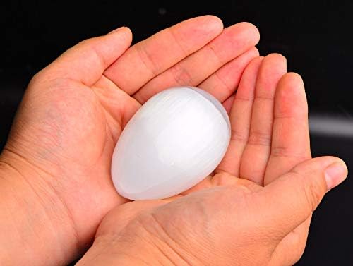 JIC Gem 4 pcs Selenite Egg-Shape Crystal Stone Large White Gemstone with Strong Healing & Calming Effects