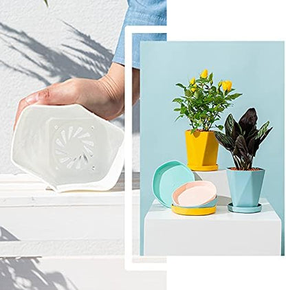 Sun-E Planters for Indoor Plants Flower Pots 7.6/6.5/5.1Inch Set of 3 Plant Pots for Outdoor with Drainage Holes and Saucers Modern Decorative Gift Idea (Sakura Pink)