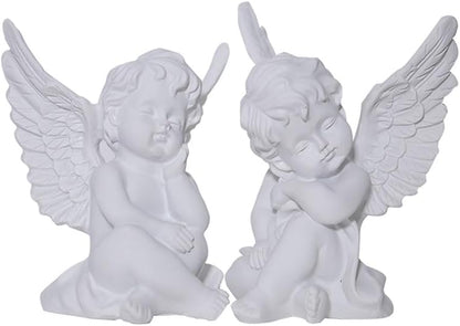 YUEOECOR 2PCS Cherubs Angels Resin Garden Statue Figurine, Adorable Angel Sculpture Memorial Statue Indoor Outdoor Home Garden Decoration (B 2PCS White)