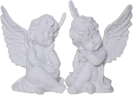 YUEOECOR 2PCS Cherubs Angels Resin Garden Statue Figurine, Adorable Angel Sculpture Memorial Statue Indoor Outdoor Home Garden Decoration (B 2PCS White)
