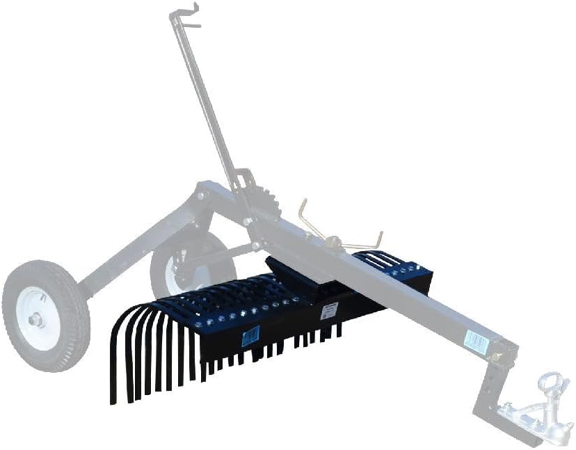 Titan Attachments 4' Landscape Rake Add-On Transformer Tow Frame, Bolt-On Rake, 24 Tines, Gardening Tool, Landscaper, and Grass Comb