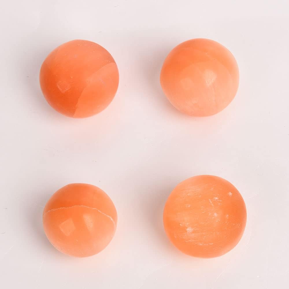 JIC Gem 4Pcs Orange Selenite Balls 1.4-1.7 Inch Small Natural Selenite Crystal Spheres