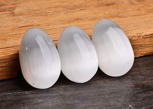 JIC Gem 4 pcs Selenite Egg-Shape Crystal Stone Large White Gemstone with Strong Healing & Calming Effects