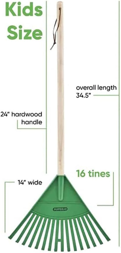 Superio Kids Garden Rakes, 2 Pack, Rakes with Wooden Handle, Plastic Head, 34" (Orange)