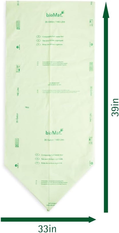 bioMat 3 Gallon Compost Bags with Handle Ties, 125 Count, Compostable Trash Bags BPI ASTM D6400 and CMA Certified