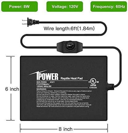iPower 6x8 Inch Reptile Heating Pad with Adjustable Controller Knob, Under Tank Heater Mat for Turtles, Lizards, Snakes, Amphibians & Small Pets, 2 Pack