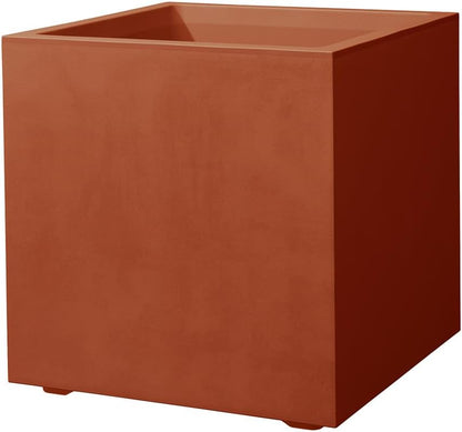 Deroma Millennium 15” Cube Planter | Light & Durable Plastic | Indoor or Outdoor Square Pot for Patio/Porch | Includes Water Reserve & Drain Plug | Trendy Planter for Plants, Flowers, Garden | Rust