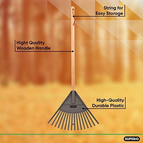 Leaf Rake, Grey Kid Size Leaf Collector, Bulk Pack Gardening Rake, 24-Pack Plastic Rakes with Wood Handle, by Superio