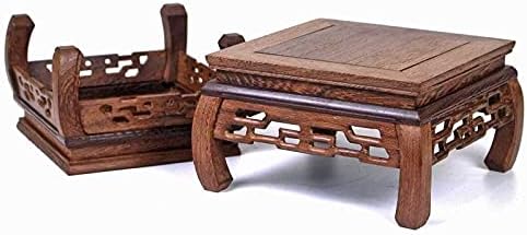 GOLDY&WENDY Chinese Solid Rosewood Wooden Display Stand Square Handmade Carved Pedestal Base