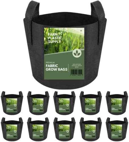 Farm Plastic Supply - 7 Gallon Fabric Grow Bags - (10 Pack) - Nonwoven Fabric Pots with Handles, Grow Bag, Plant Grow Bags, Garden Bag, for Farming, Gardening, Agriculture