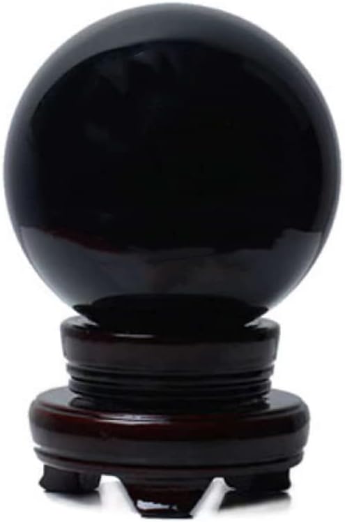 Obsidian Crystal Sphere Ball with Wood Stand Large Healing Crystals Sphere Sculpture Home Office Decoration Fengshui Meditation Healing 100mm 3.93'' (Obsidian, 3.93")