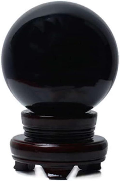 Obsidian Crystal Sphere Ball with Wood Stand Large Healing Crystals Sphere Sculpture Home Office Decoration Fengshui Meditation Healing 100mm 3.93'' (Obsidian, 3.93")