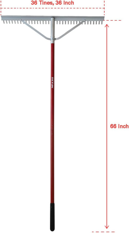 KYLIN Landscape Rake for Lawns 36Tines 36Inch with 66 Inch Extra-Long Aluminum Handle, Leaf Rake Tool for Loosening Soil, Lawn Care, Weeding Lake, Garden, Pond, Beach Landscaping