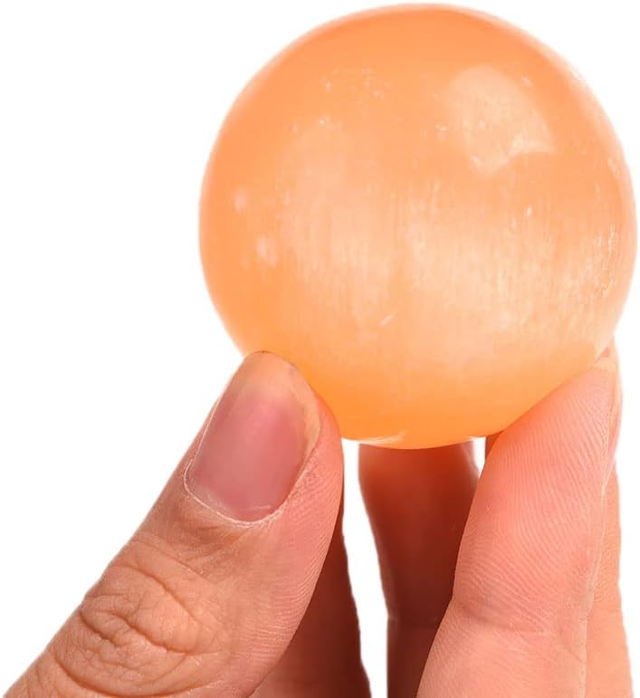JIC Gem 4Pcs Orange Selenite Balls 1.4-1.7 Inch Small Natural Selenite Crystal Spheres