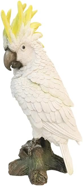 Decorative Parrot Garden Statue, Garden Decor Sculptures Statues Outdoor, Cockatoo Bird Tropical Indoor Desk Decor, Yellow White, 15.35 inches high