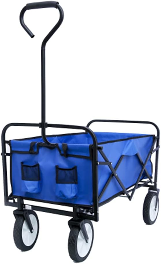 Folding Garden Cart,Utility Collapsible Wagon,Outdoor Camping Beach Cart with Handle and Wheels (Blue)