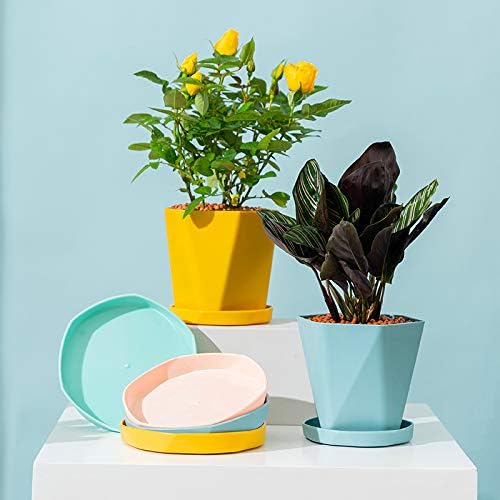 Cute Plant Pots Planters for Indoor Plants Planter Pots 7.6/6.5/5.1 Inch Set of 3 Outdoor Plant Pots with Drainage Holes and Saucers Flower Pots Outdoor Clearance (Earthen Yellow)