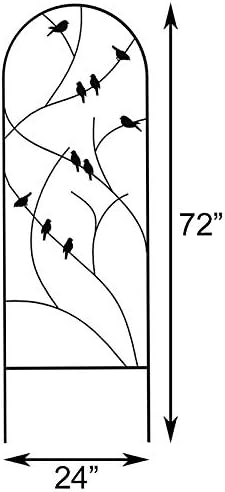 Panacea 84495 Perching Birds Trellises – Set of 3, 72" Tall Black Steel Trellises with Bird & Twig Design – Decorative Outdoor Plant Supports for Roses, Ivy, Vines & Garden Landscaping