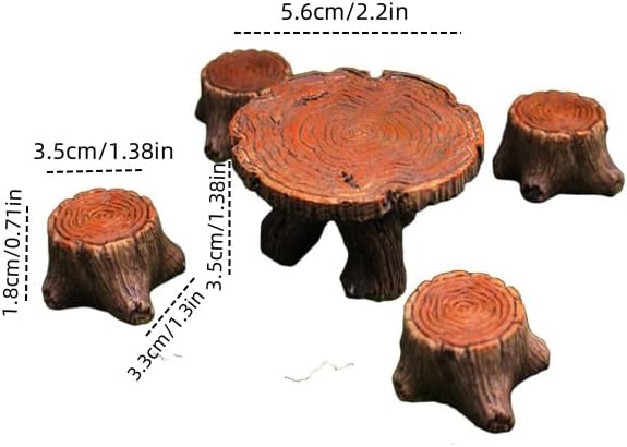 Miniature Tree Stump Garden Furniture Set, Brown Resin, Fairy Garden Decor, Indoor Outdoor Terrarium Accessories for Micro Landscape