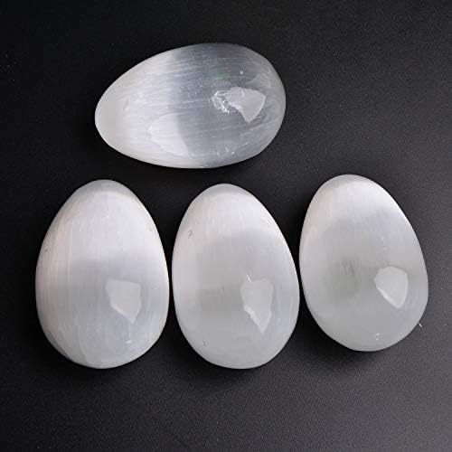 JIC Gem 4 pcs Selenite Egg-Shape Crystal Stone Large White Gemstone with Strong Healing & Calming Effects