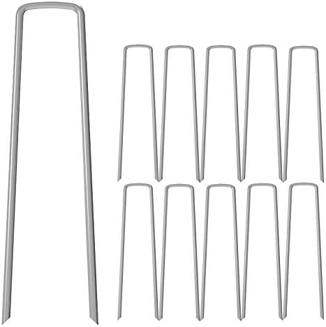 MySit 12" Garden Stakes Pins Landscape Staples 11Ga Tent Stakes 100 Pack, Heavy Duty Galvanized Steel Metal Yard Stakes Ground Lawn Staples Fence Anchors for Weed Barrier Fabric